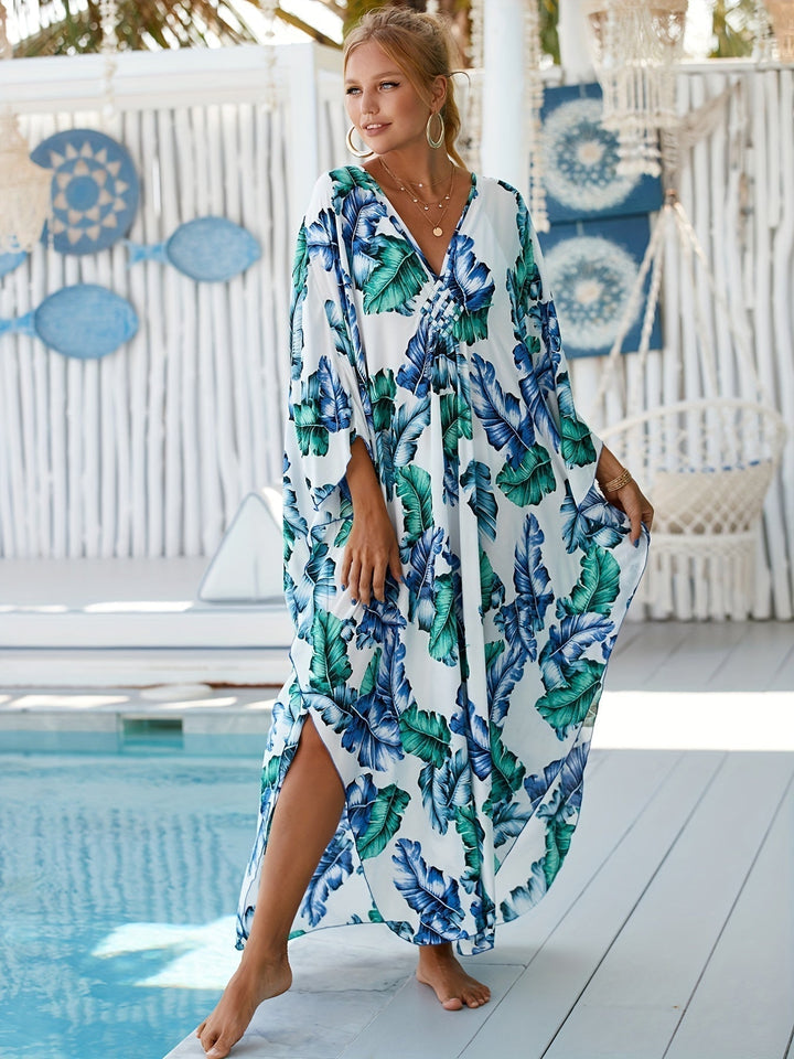 Nathalie Tropical Palm Leaf Dress