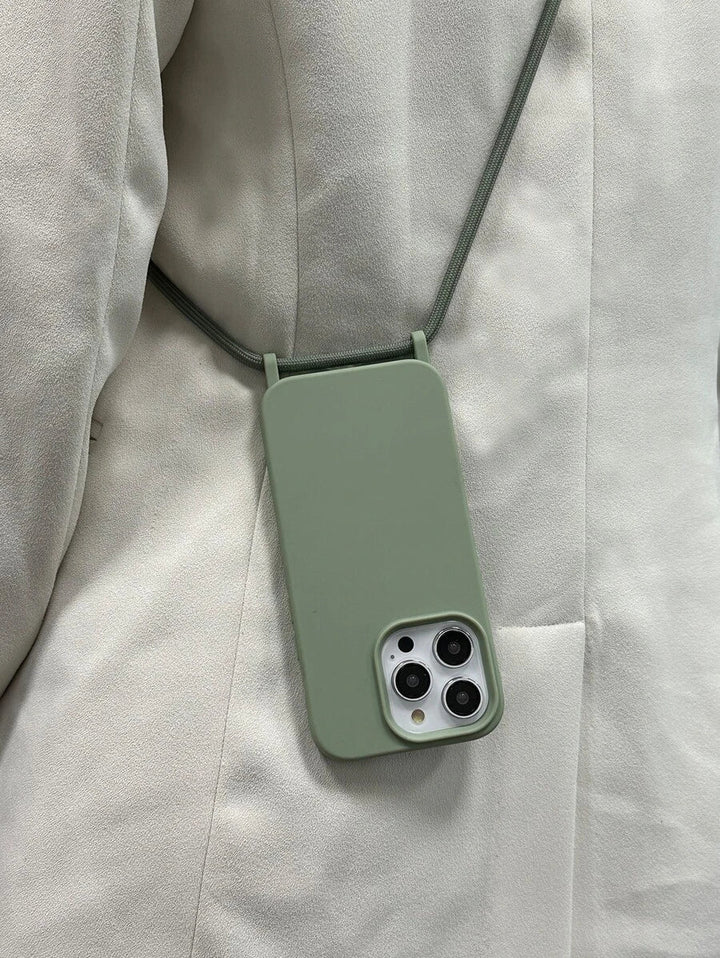 Premium Solid Phone Case with Metal Bead Lanyard – Compatible with iPhone 11–16 Series