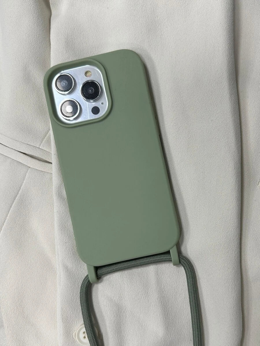 Premium Solid Phone Case with Metal Bead Lanyard – Compatible with iPhone 11–16 Series