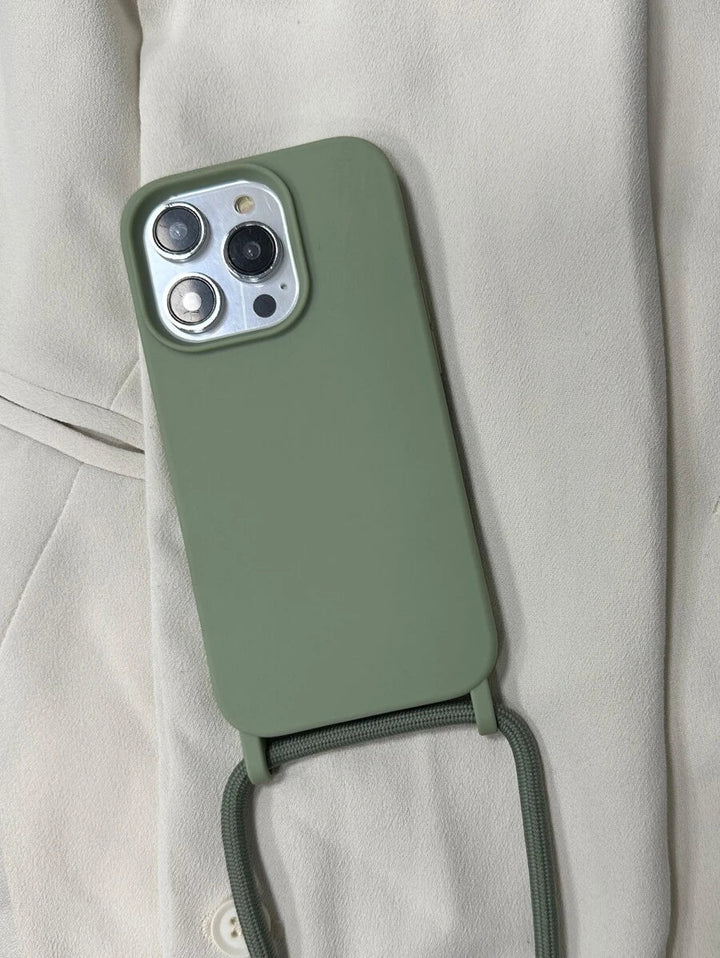 Premium Solid Phone Case with Metal Bead Lanyard – Compatible with iPhone 11–16 Series