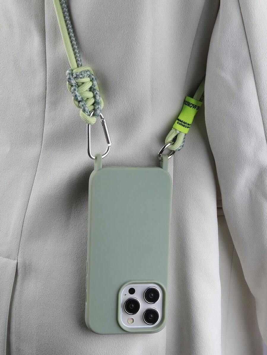 Premium Solid Phone Case with Metal Bead Lanyard – Compatible with iPhone 11–16 Series