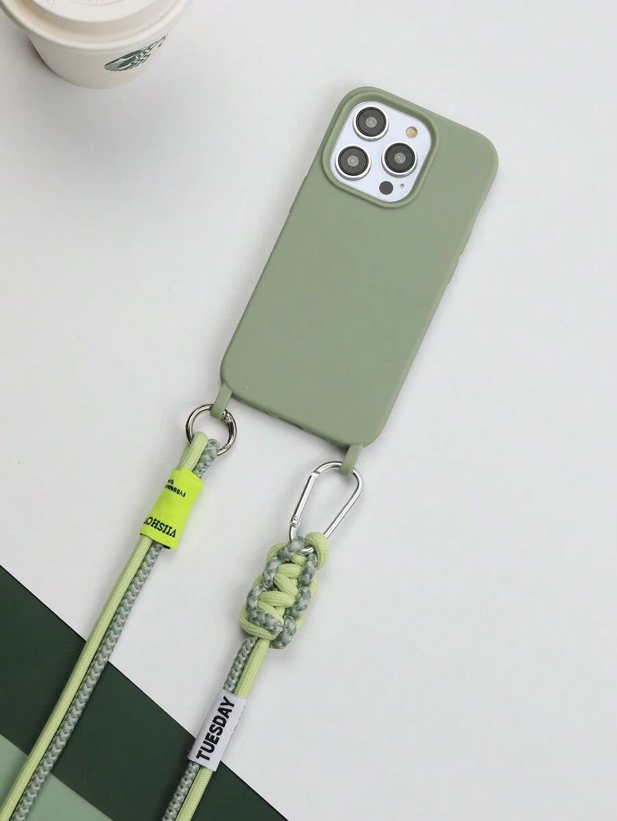 Premium Solid Phone Case with Metal Bead Lanyard – Compatible with iPhone 11–16 Series