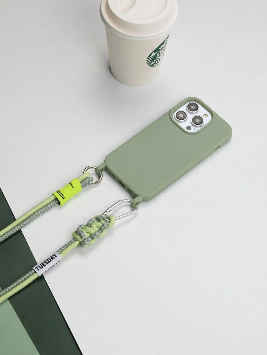 Premium Solid Phone Case with Metal Bead Lanyard – Compatible with iPhone 11–16 Series