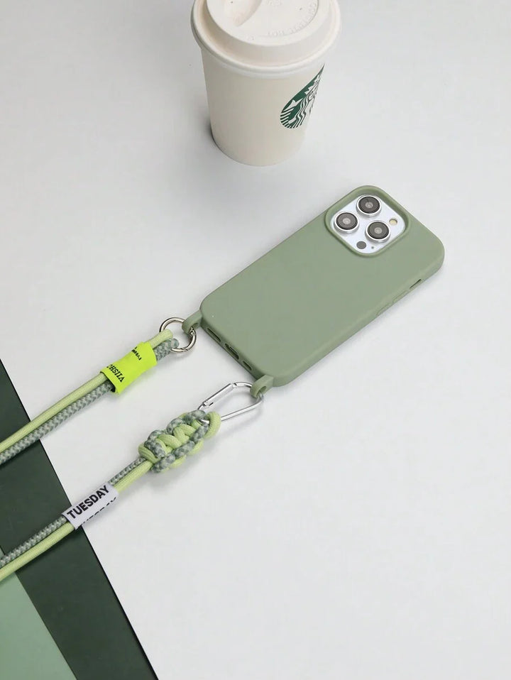 Premium Solid Phone Case with Metal Bead Lanyard – Compatible with iPhone 11–16 Series