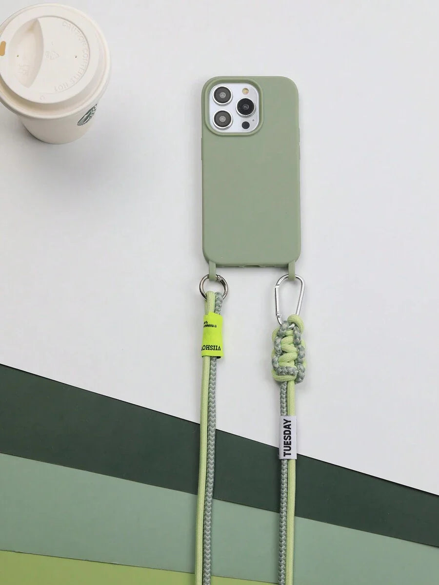 Premium Solid Phone Case with Metal Bead Lanyard – Compatible with iPhone 11–16 Series