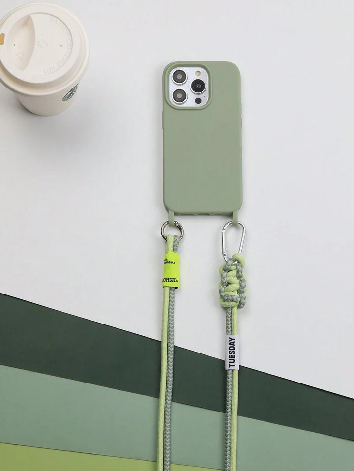 Premium Solid Phone Case with Metal Bead Lanyard – Compatible with iPhone 11–16 Series