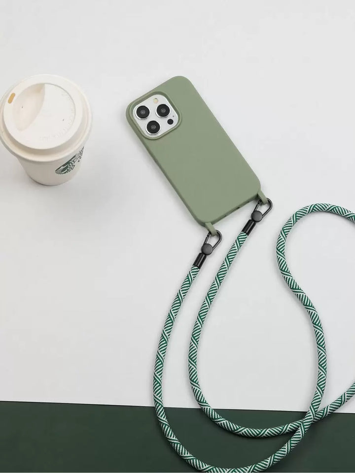 Premium Solid Phone Case with Metal Bead Lanyard – Compatible with iPhone 11–16 Series