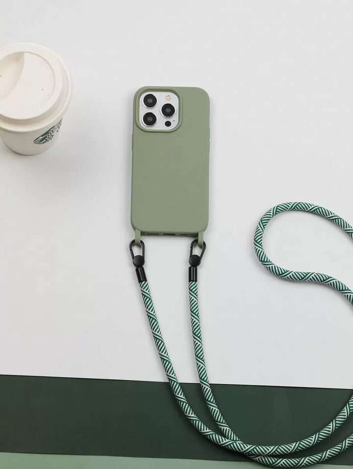 Premium Solid Phone Case with Metal Bead Lanyard – Compatible with iPhone 11–16 Series