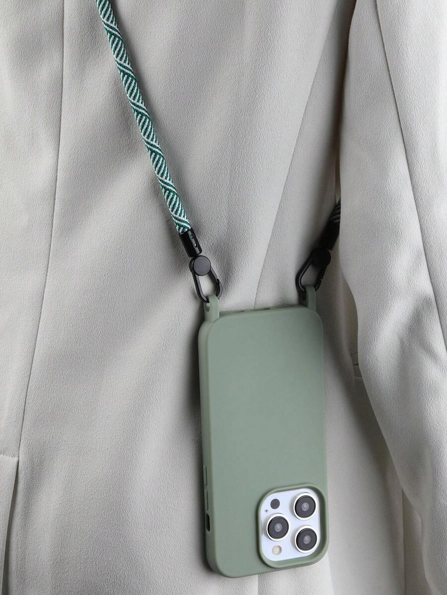Premium Solid Phone Case with Metal Bead Lanyard – Compatible with iPhone 11–16 Series