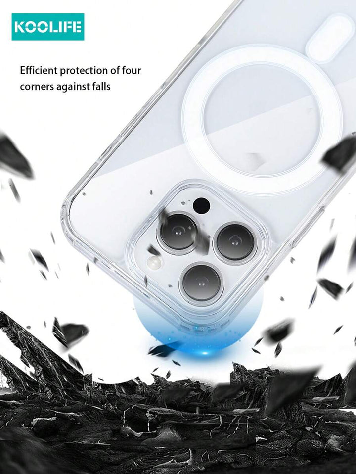 1pc Koolife Magnetic Wireless Charging Case – Transparent TPU + PC with Airbag Cushion, Scratch-Resistant Camera Button & AI Recording – Compatible with iPhone 11 to 16 Series, Samsung Galaxy