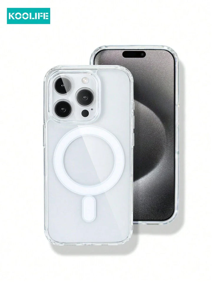 1pc Koolife Magnetic Wireless Charging Case – Transparent TPU + PC with Airbag Cushion, Scratch-Resistant Camera Button & AI Recording – Compatible with iPhone 11 to 16 Series, Samsung Galaxy