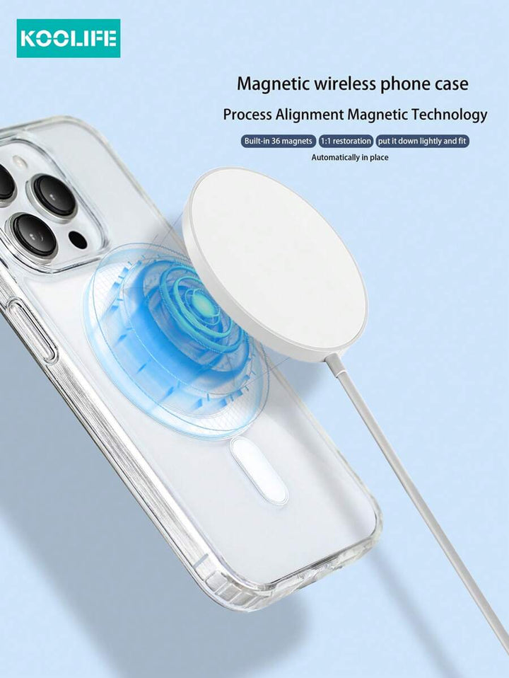 1pc Koolife Magnetic Wireless Charging Case – Transparent TPU + PC with Airbag Cushion, Scratch-Resistant Camera Button & AI Recording – Compatible with iPhone 11 to 16 Series, Samsung Galaxy