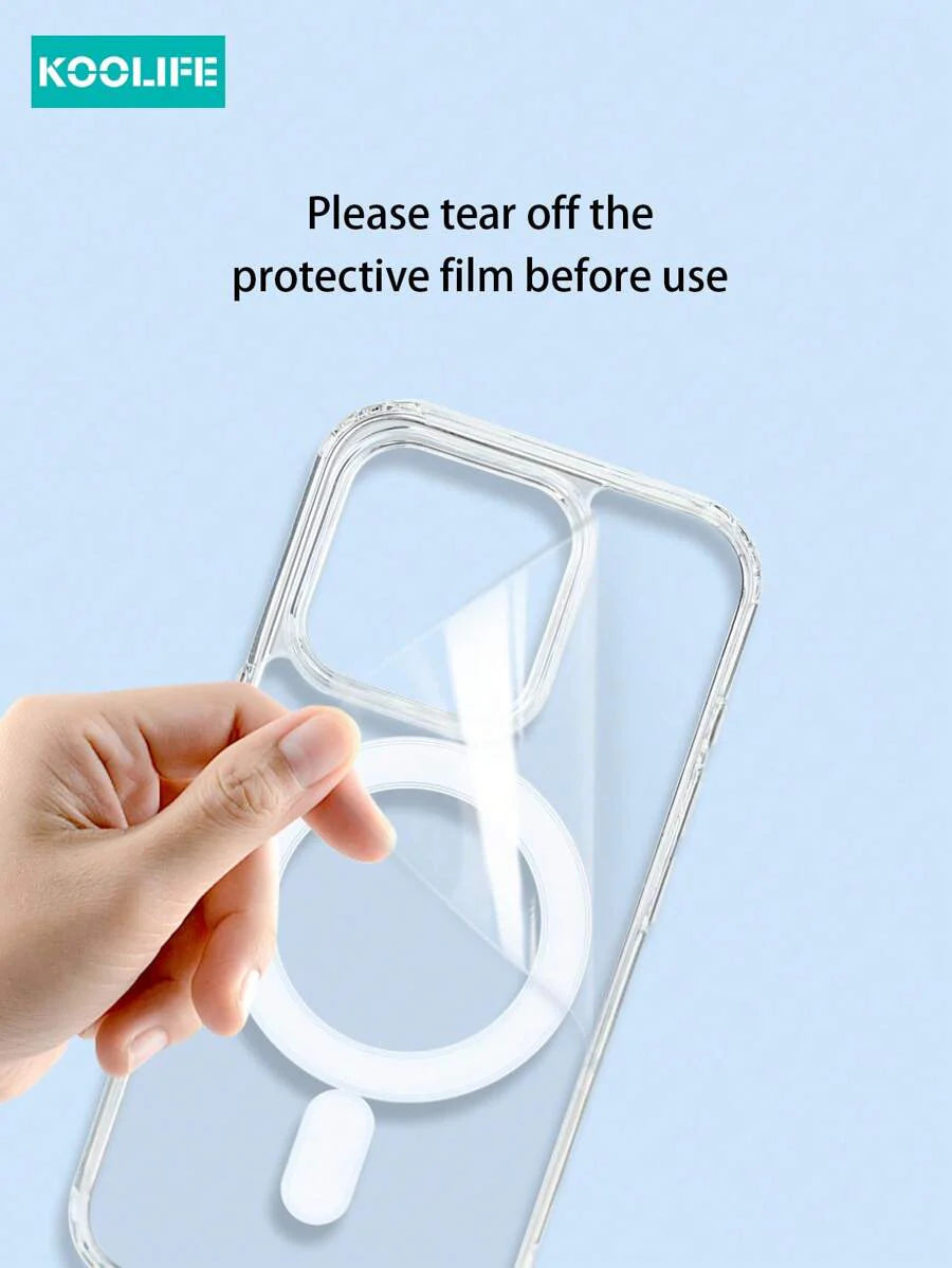 1pc Koolife Magnetic Wireless Charging Case – Transparent TPU + PC with Airbag Cushion, Scratch-Resistant Camera Button & AI Recording – Compatible with iPhone 11 to 16 Series, Samsung Galaxy