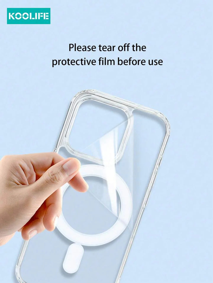 1pc Koolife Magnetic Wireless Charging Case – Transparent TPU + PC with Airbag Cushion, Scratch-Resistant Camera Button & AI Recording – Compatible with iPhone 11 to 16 Series, Samsung Galaxy
