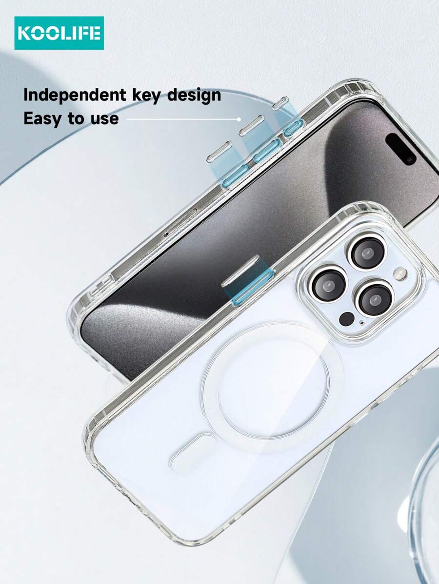 1pc Koolife Magnetic Wireless Charging Case – Transparent TPU + PC with Airbag Cushion, Scratch-Resistant Camera Button & AI Recording – Compatible with iPhone 11 to 16 Series, Samsung Galaxy