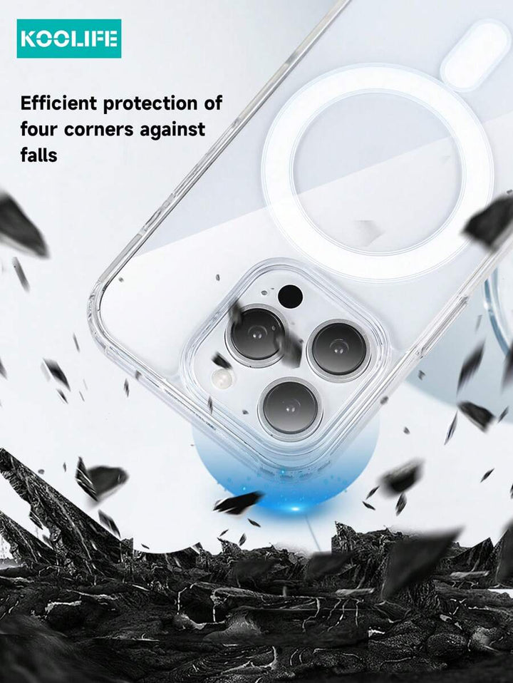 1pc Koolife Magnetic Wireless Charging Case – Transparent TPU + PC with Airbag Cushion, Scratch-Resistant Camera Button & AI Recording – Compatible with iPhone 11 to 16 Series, Samsung Galaxy