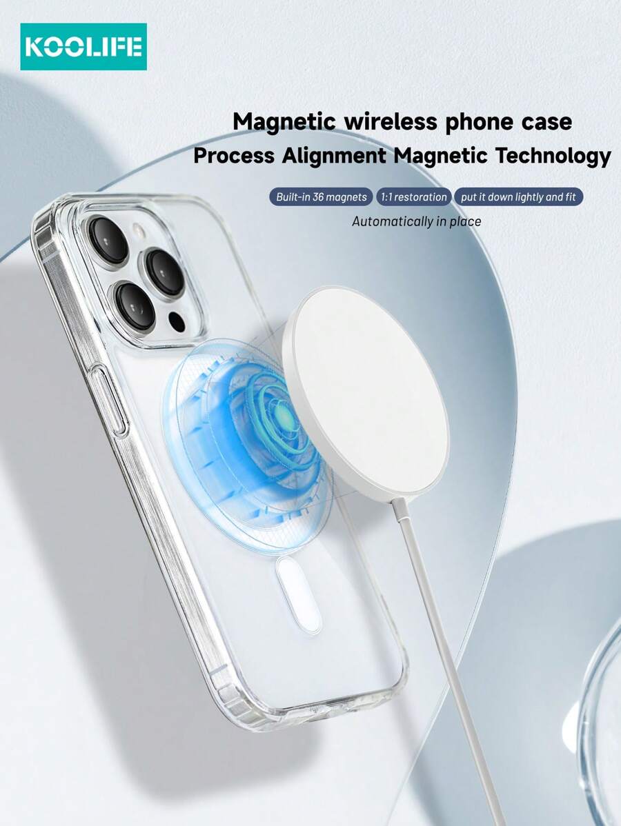 1pc Koolife Magnetic Wireless Charging Case – Transparent TPU + PC with Airbag Cushion, Scratch-Resistant Camera Button & AI Recording – Compatible with iPhone 11 to 16 Series, Samsung Galaxy