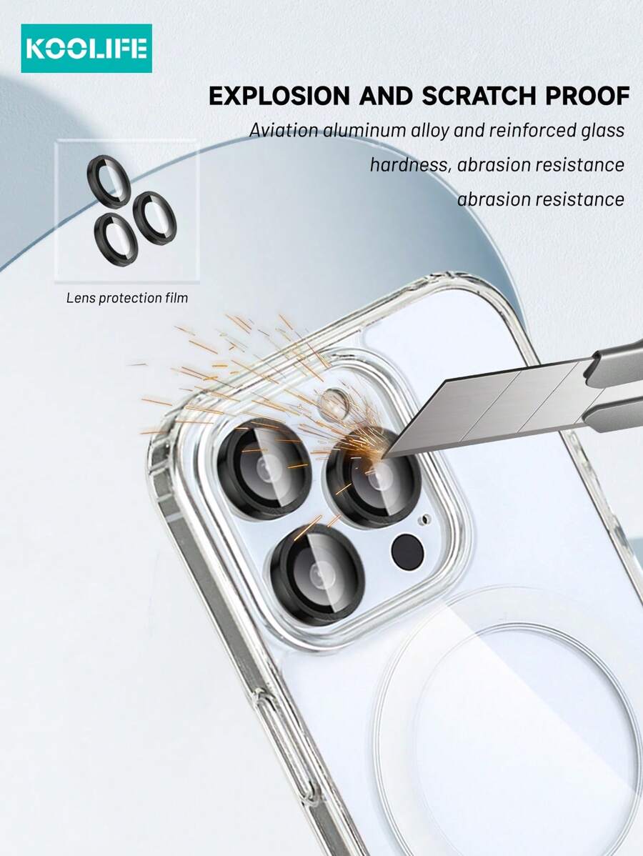 1pc Koolife Magnetic Wireless Charging Case – Transparent TPU + PC with Airbag Cushion, Scratch-Resistant Camera Button & AI Recording – Compatible with iPhone 11 to 16 Series, Samsung Galaxy