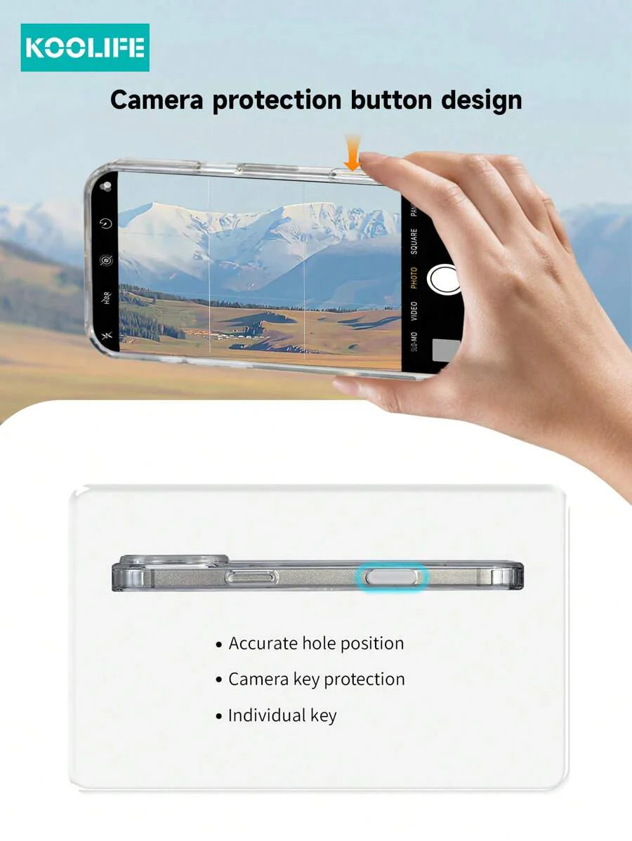 1pc Koolife Magnetic Wireless Charging Case – Transparent TPU + PC with Airbag Cushion, Scratch-Resistant Camera Button & AI Recording – Compatible with iPhone 11 to 16 Series, Samsung Galaxy
