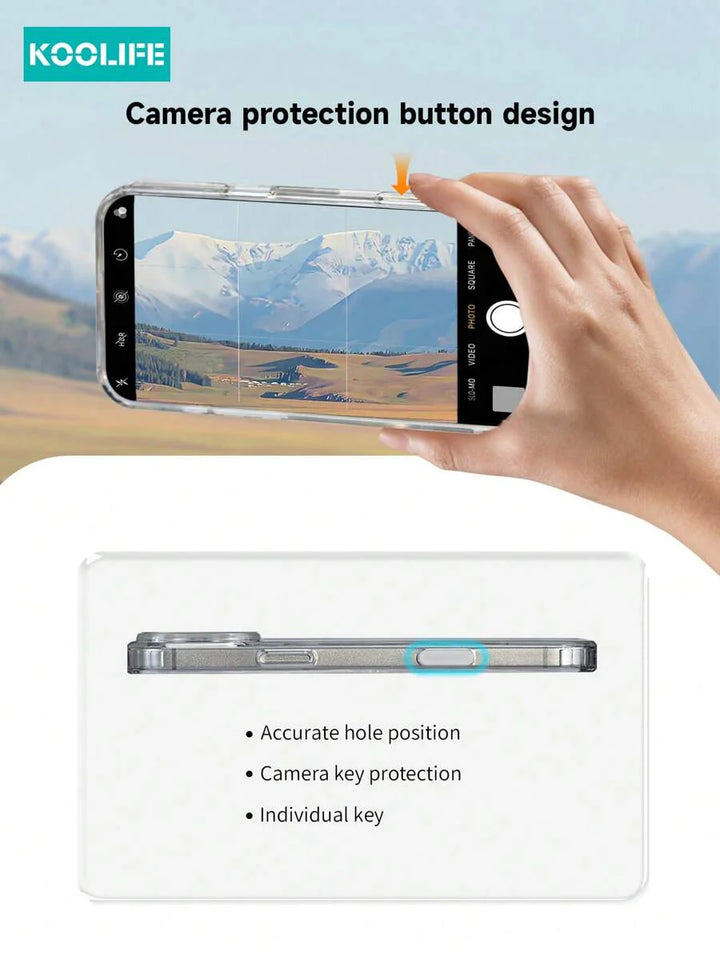 1pc Koolife Magnetic Wireless Charging Case – Transparent TPU + PC with Airbag Cushion, Scratch-Resistant Camera Button & AI Recording – Compatible with iPhone 11 to 16 Series, Samsung Galaxy