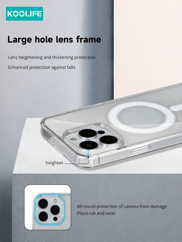1pc Koolife Magnetic Wireless Charging Case – Transparent TPU + PC with Airbag Cushion, Scratch-Resistant Camera Button & AI Recording – Compatible with iPhone 11 to 16 Series, Samsung Galaxy