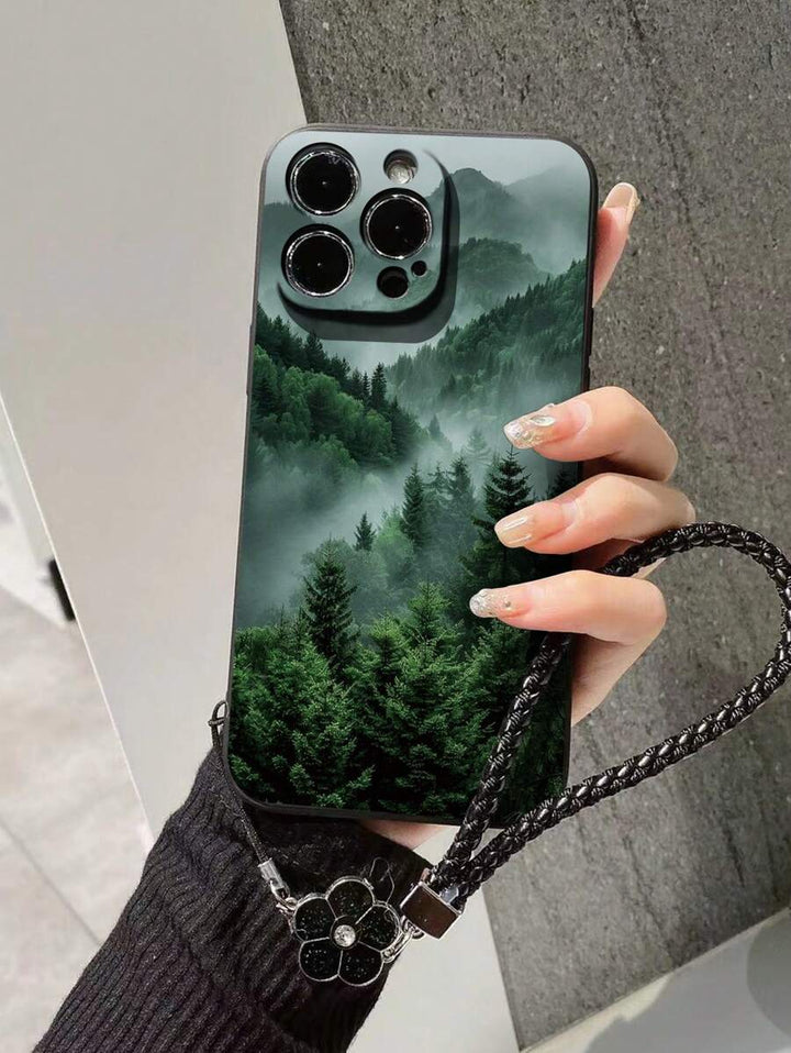 Stylish Watercolor Shockproof Phone Case with Woven Charm Strap – Compatible with iPhone & Redmi Models