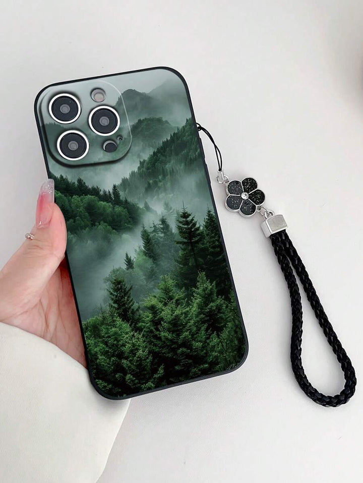 Stylish Watercolor Shockproof Phone Case with Woven Charm Strap – Compatible with iPhone & Redmi Models