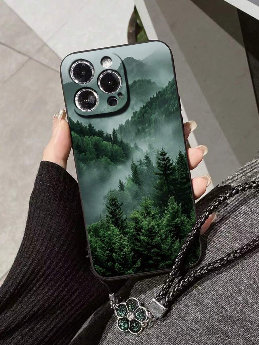 Stylish Watercolor Shockproof Phone Case with Woven Charm Strap – Compatible with iPhone & Redmi Models
