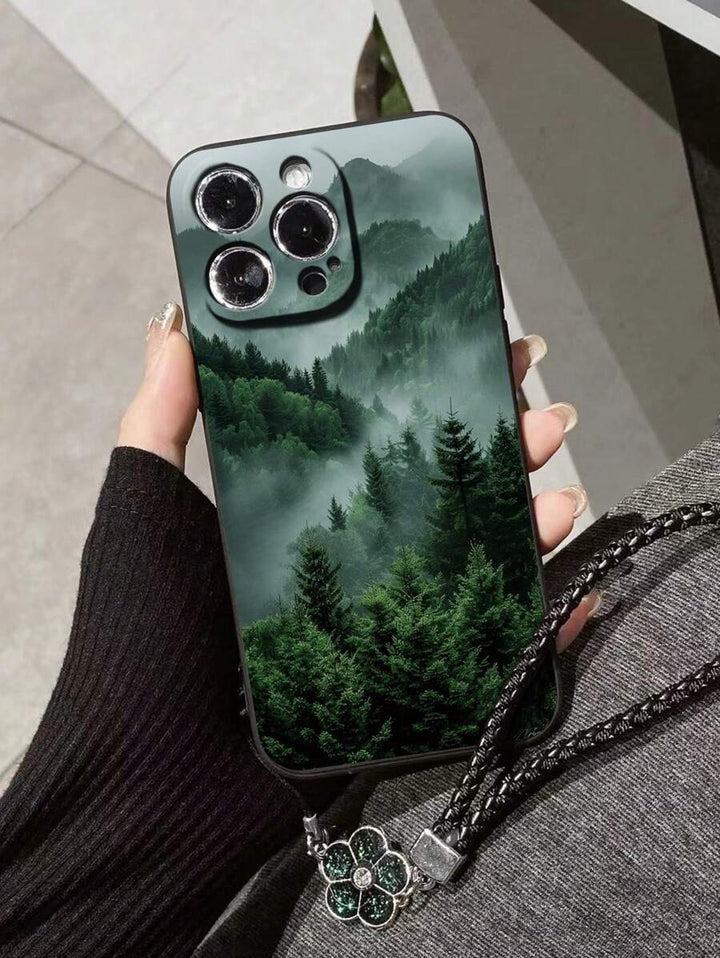 Stylish Watercolor Shockproof Phone Case with Woven Charm Strap – Compatible with iPhone & Redmi Models