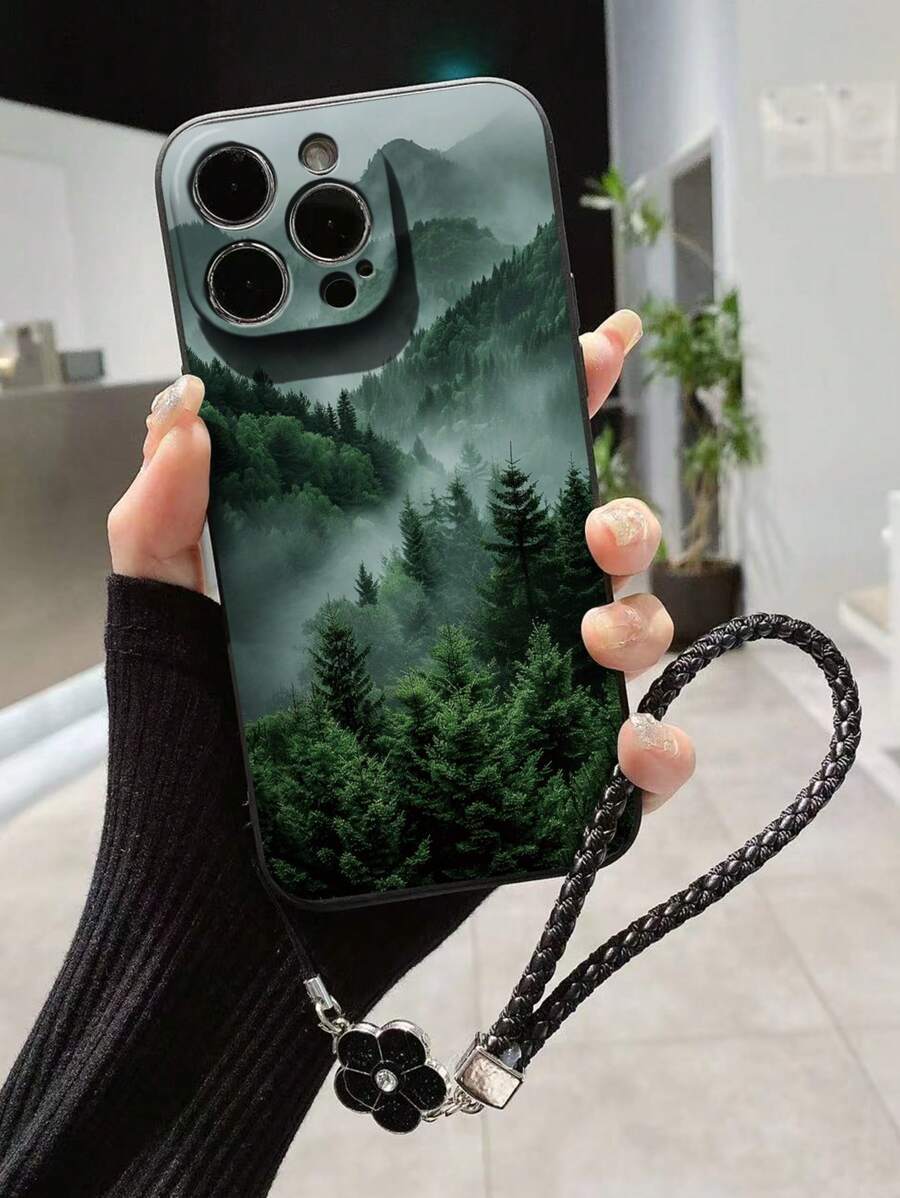 Stylish Watercolor Shockproof Phone Case with Woven Charm Strap – Compatible with iPhone & Redmi Models