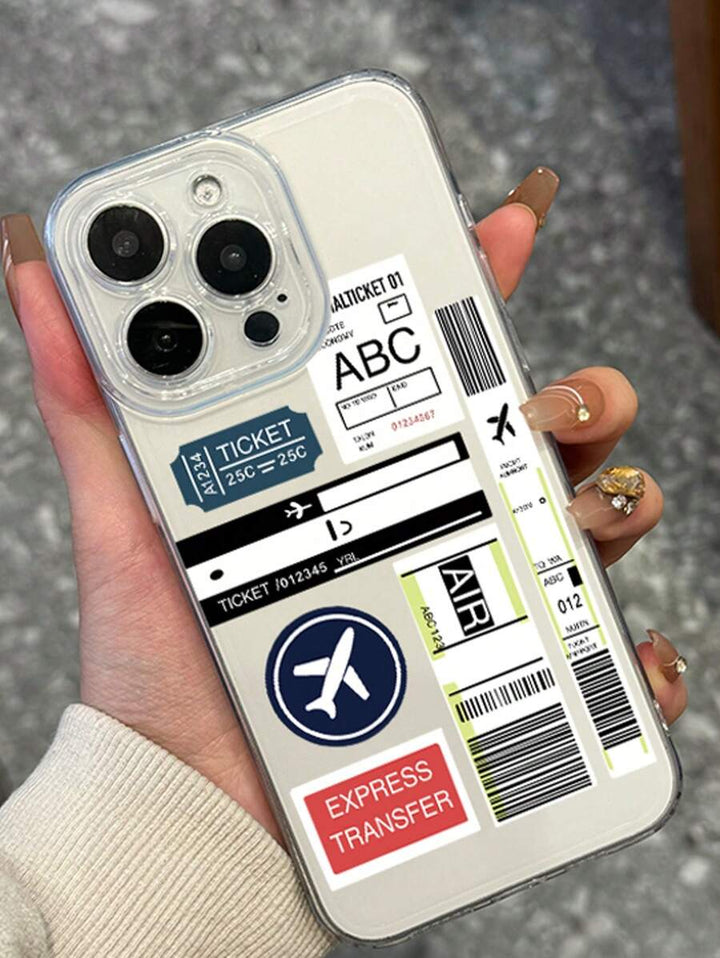 Fashionable Clear Boarding Pass Print Phone Case – Shockproof, Compatible with iPhone 11–16 Series