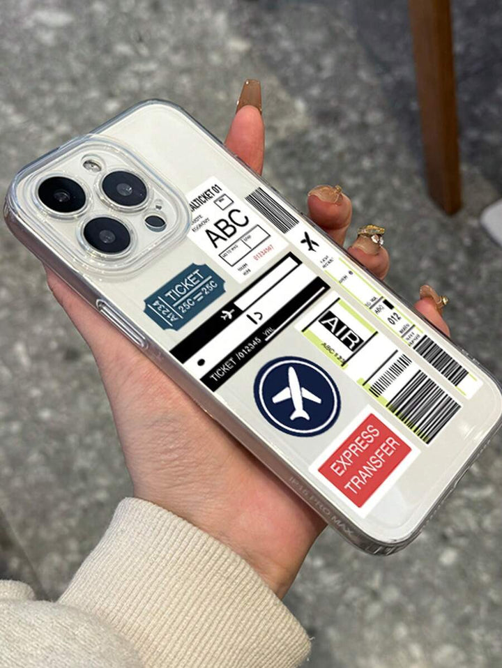 Fashionable Clear Boarding Pass Print Phone Case – Shockproof, Compatible with iPhone 11–16 Series