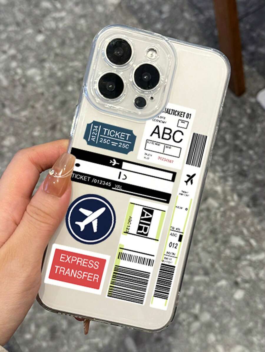 Fashionable Clear Boarding Pass Print Phone Case – Shockproof, Compatible with iPhone 11–16 Series