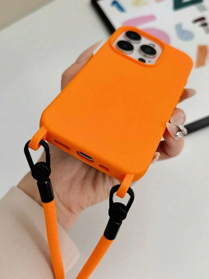 Premium Solid Phone Case with Metal Bead Lanyard – Compatible with iPhone 11–16 Series