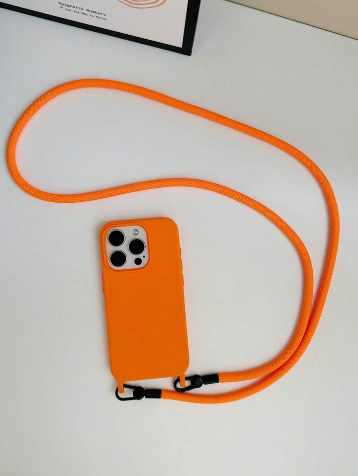 Premium Solid Phone Case with Metal Bead Lanyard – Compatible with iPhone 11–16 Series