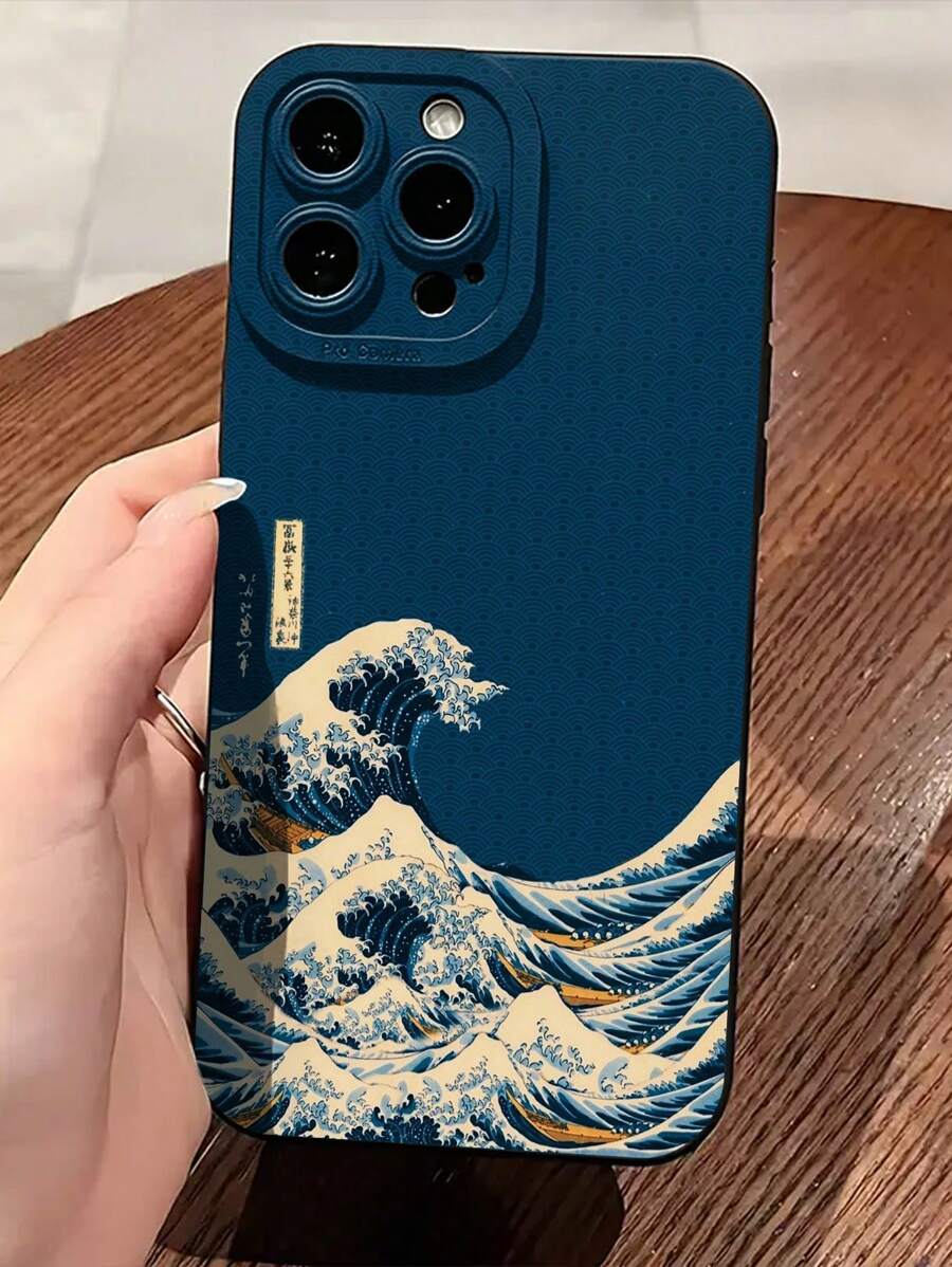 Blue Wave Painted Shockproof Case – Minimalist Style, Compatible with iPhone 7–16 Series, Samsung, Xiaomi