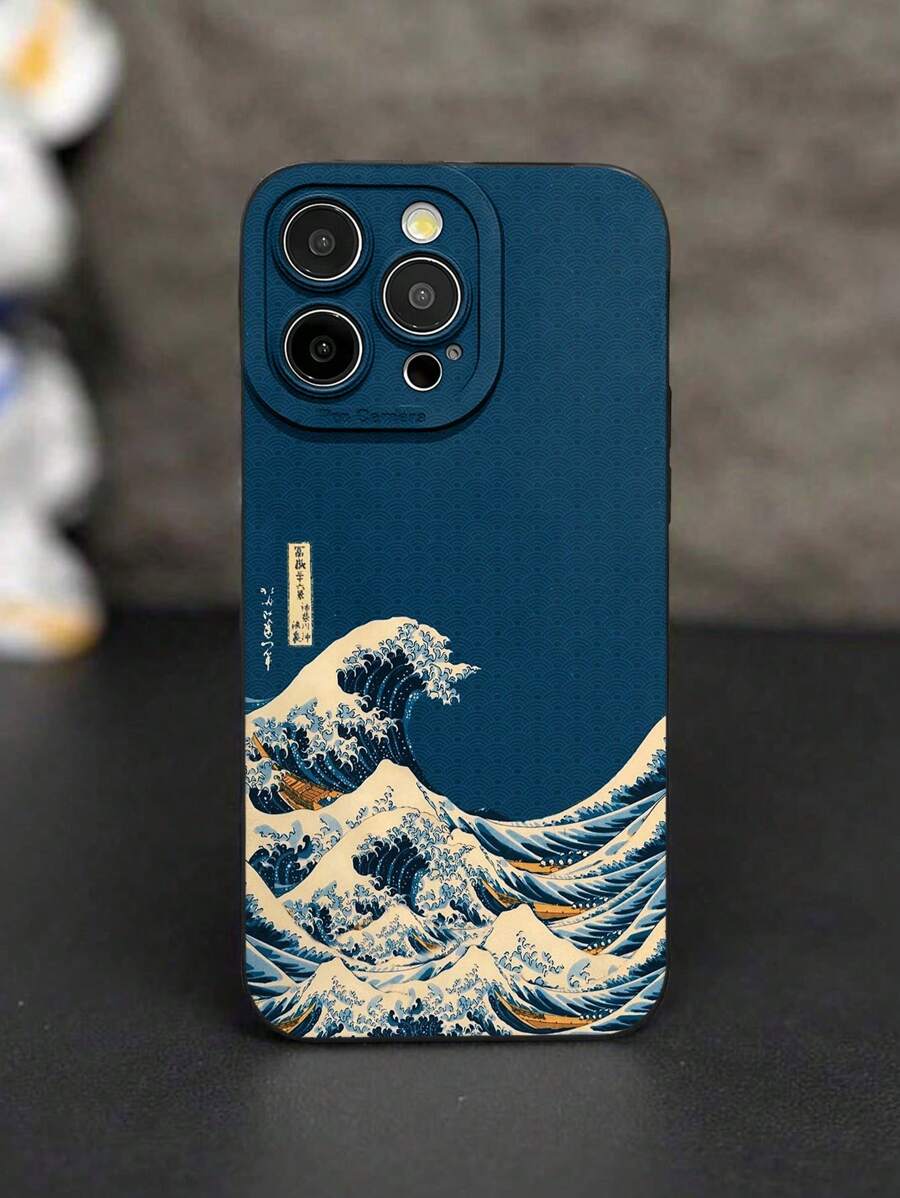 Blue Wave Painted Shockproof Case – Minimalist Style, Compatible with iPhone 7–16 Series, Samsung, Xiaomi