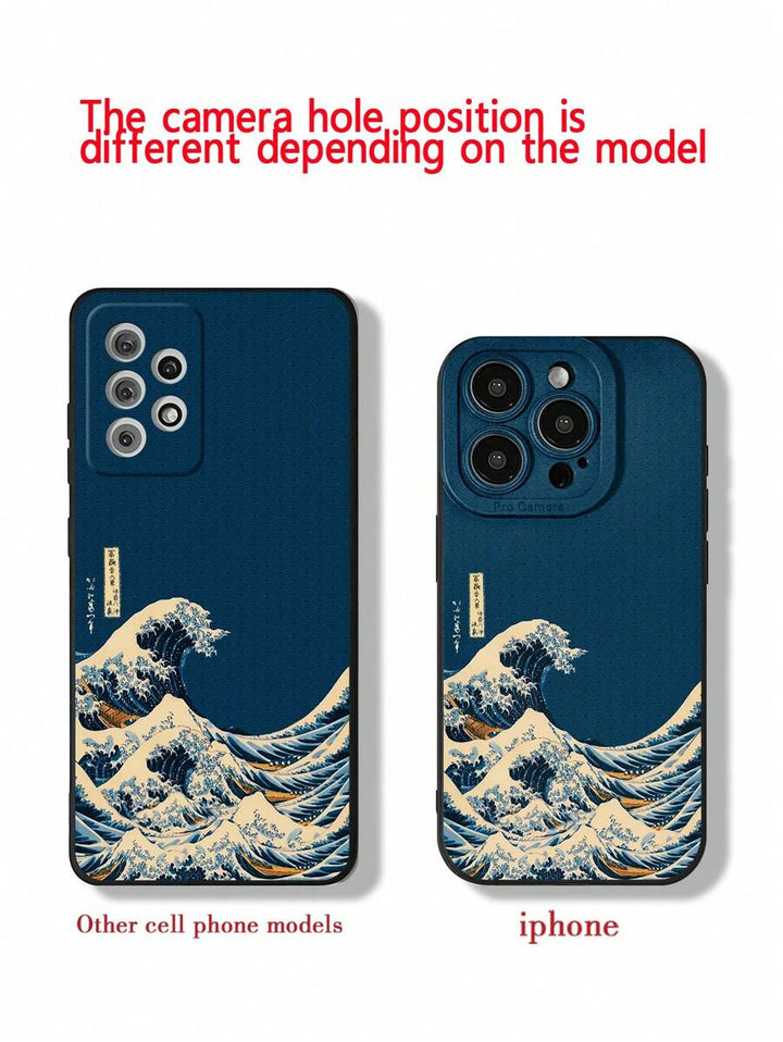 Blue Wave Painted Shockproof Case – Minimalist Style, Compatible with iPhone 7–16 Series, Samsung, Xiaomi
