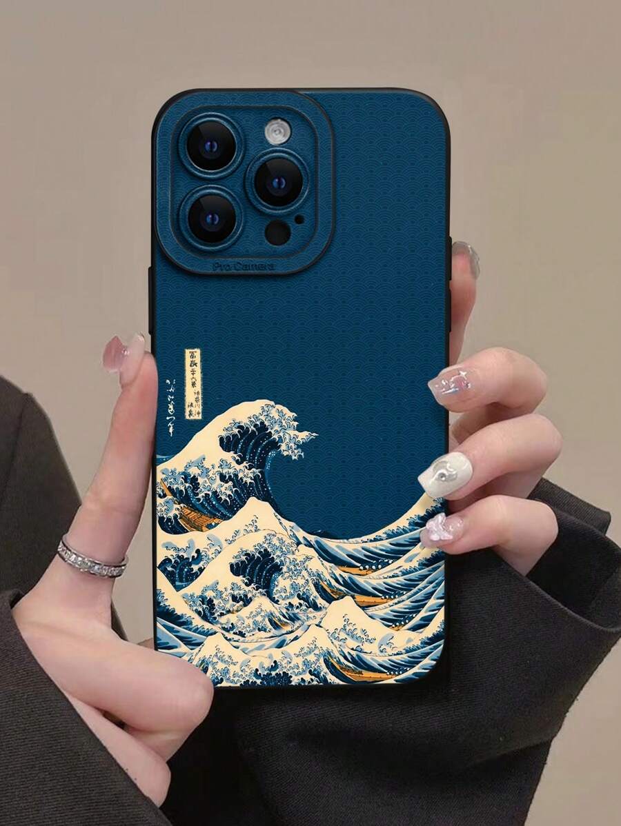 Blue Wave Painted Shockproof Case – Minimalist Style, Compatible with iPhone 7–16 Series, Samsung, Xiaomi