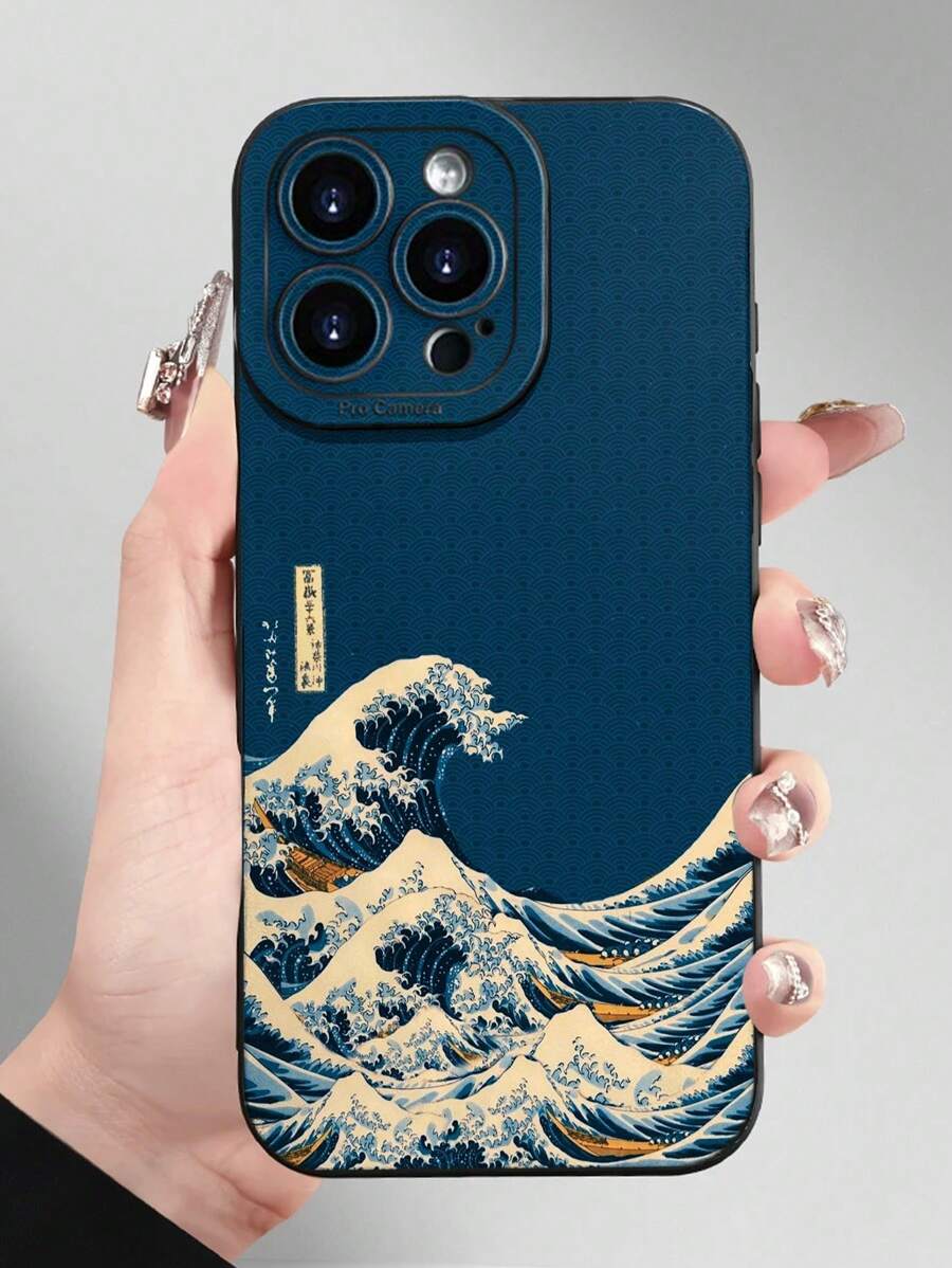 Blue Wave Painted Shockproof Case – Minimalist Style, Compatible with iPhone 7–16 Series, Samsung, Xiaomi