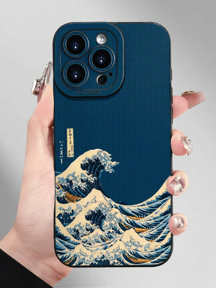 Blue Wave Painted Shockproof Case – Minimalist Style, Compatible with iPhone 7–16 Series, Samsung, Xiaomi