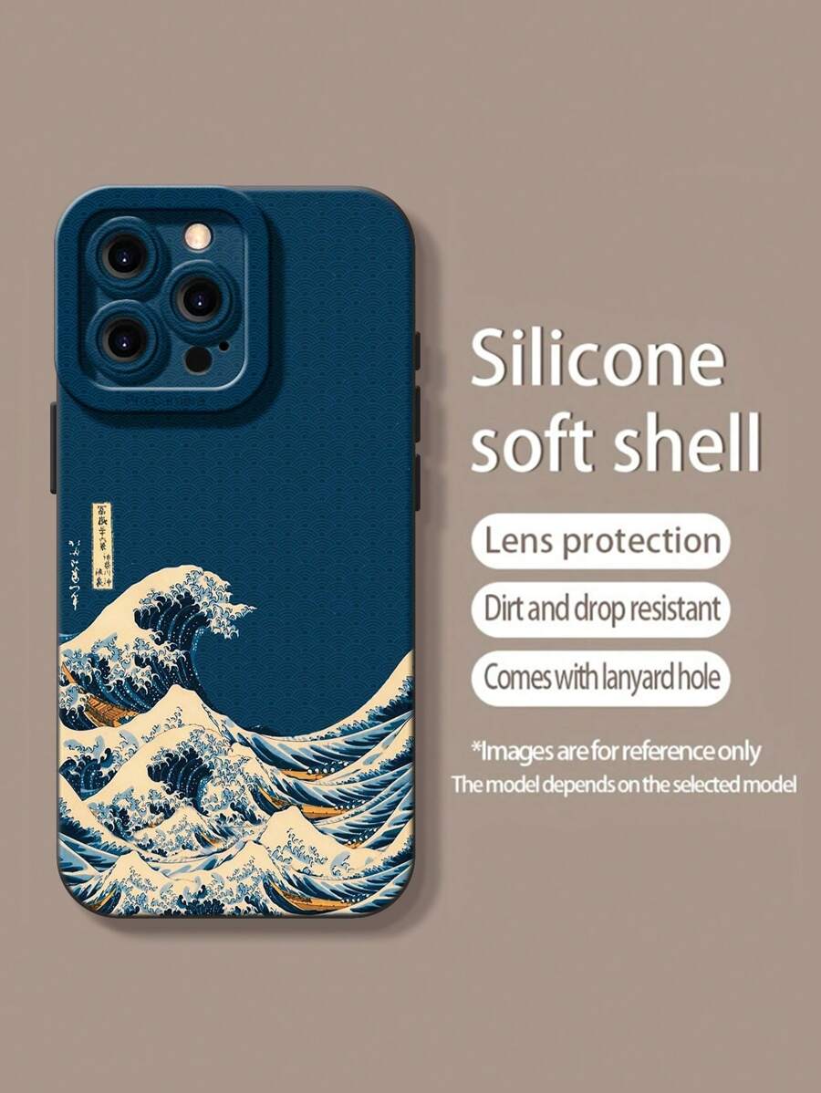 Blue Wave Painted Shockproof Case – Minimalist Style, Compatible with iPhone 7–16 Series, Samsung, Xiaomi
