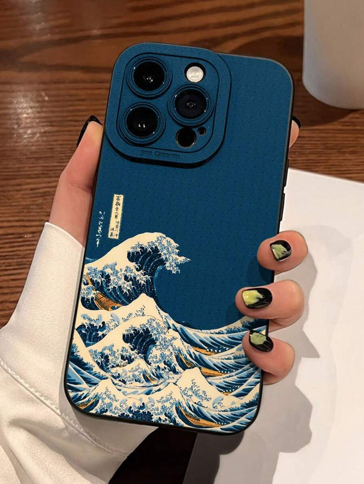 Blue Wave Painted Shockproof Case – Minimalist Style, Compatible with iPhone 7–16 Series, Samsung, Xiaomi