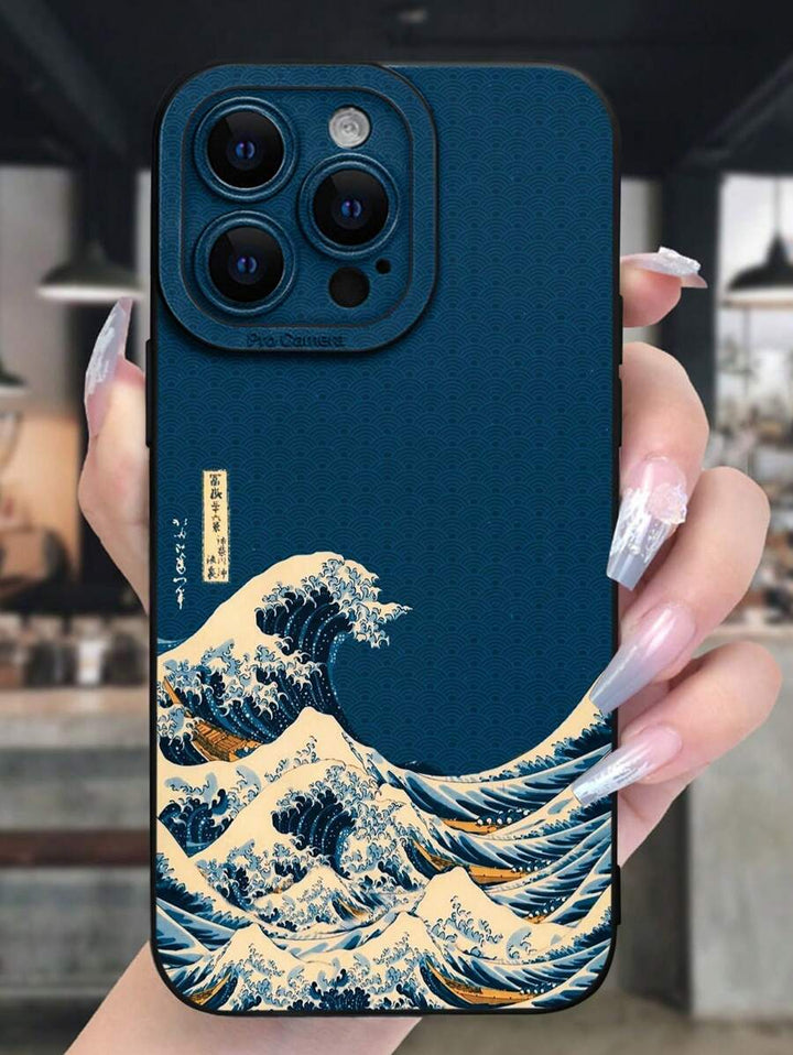 Blue Wave Painted Shockproof Case – Minimalist Style, Compatible with iPhone 7–16 Series, Samsung, Xiaomi