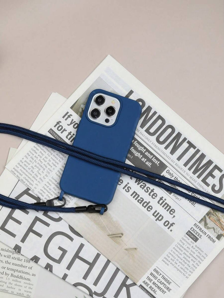 Premium Solid Phone Case with Metal Bead Lanyard – Compatible with iPhone 11–16 Series