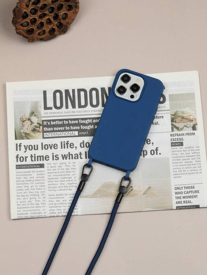 Premium Solid Phone Case with Metal Bead Lanyard – Compatible with iPhone 11–16 Series