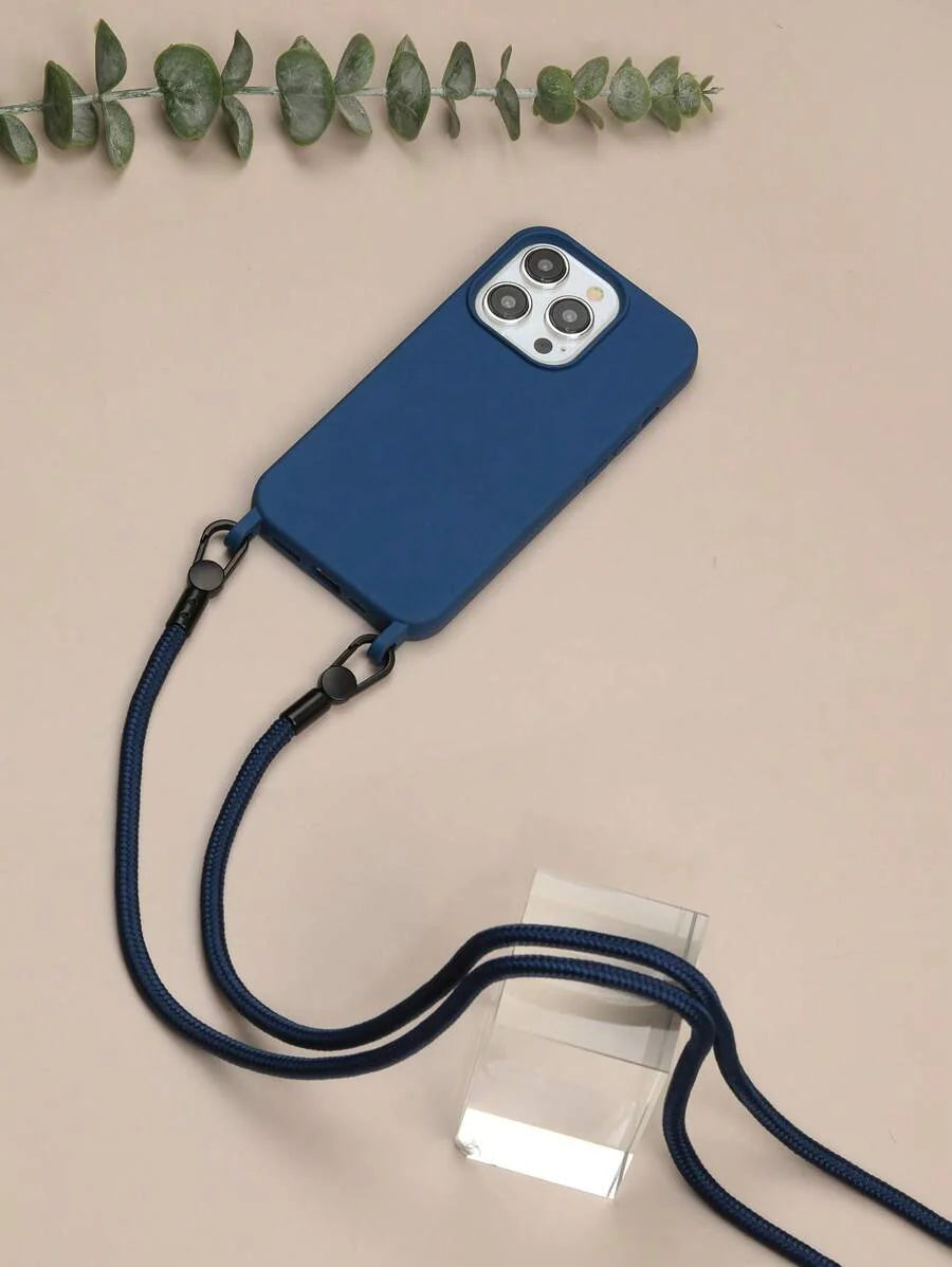 Premium Solid Phone Case with Metal Bead Lanyard – Compatible with iPhone 11–16 Series