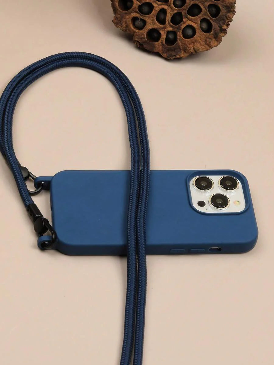 Premium Solid Phone Case with Metal Bead Lanyard – Compatible with iPhone 11–16 Series