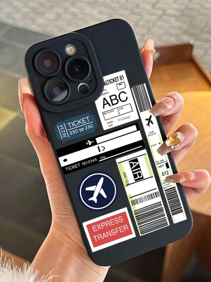 Fashionable Clear Boarding Pass Print Phone Case – Shockproof, Compatible with iPhone 11–16 Series