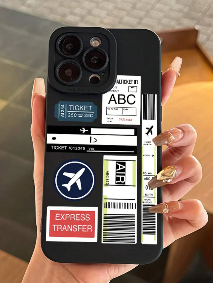 Fashionable Clear Boarding Pass Print Phone Case – Shockproof, Compatible with iPhone 11–16 Series